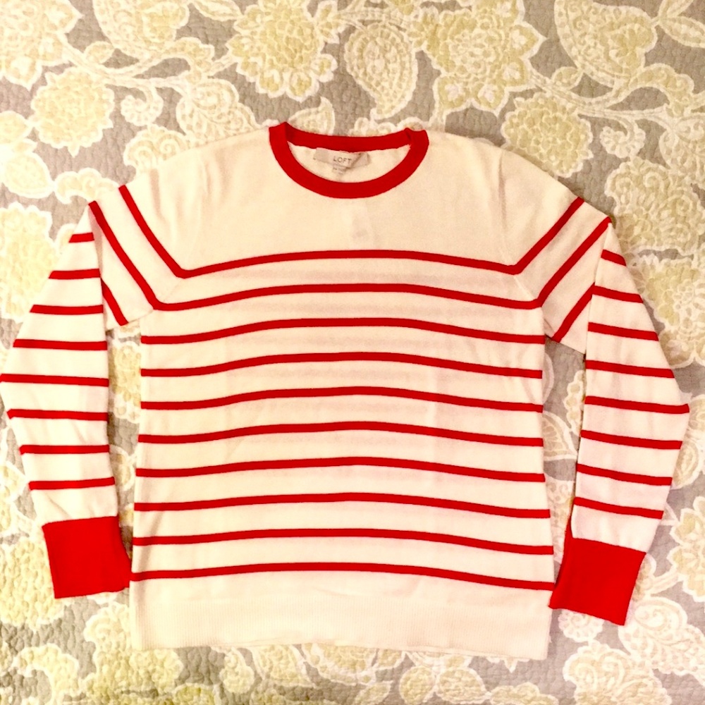 NWT LOFT red-striped sweater with button cuffs